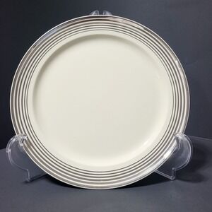VTG Taylor Smith Taylor USA Dinner Plate Cream Silver Platinum Striped Rim 10"